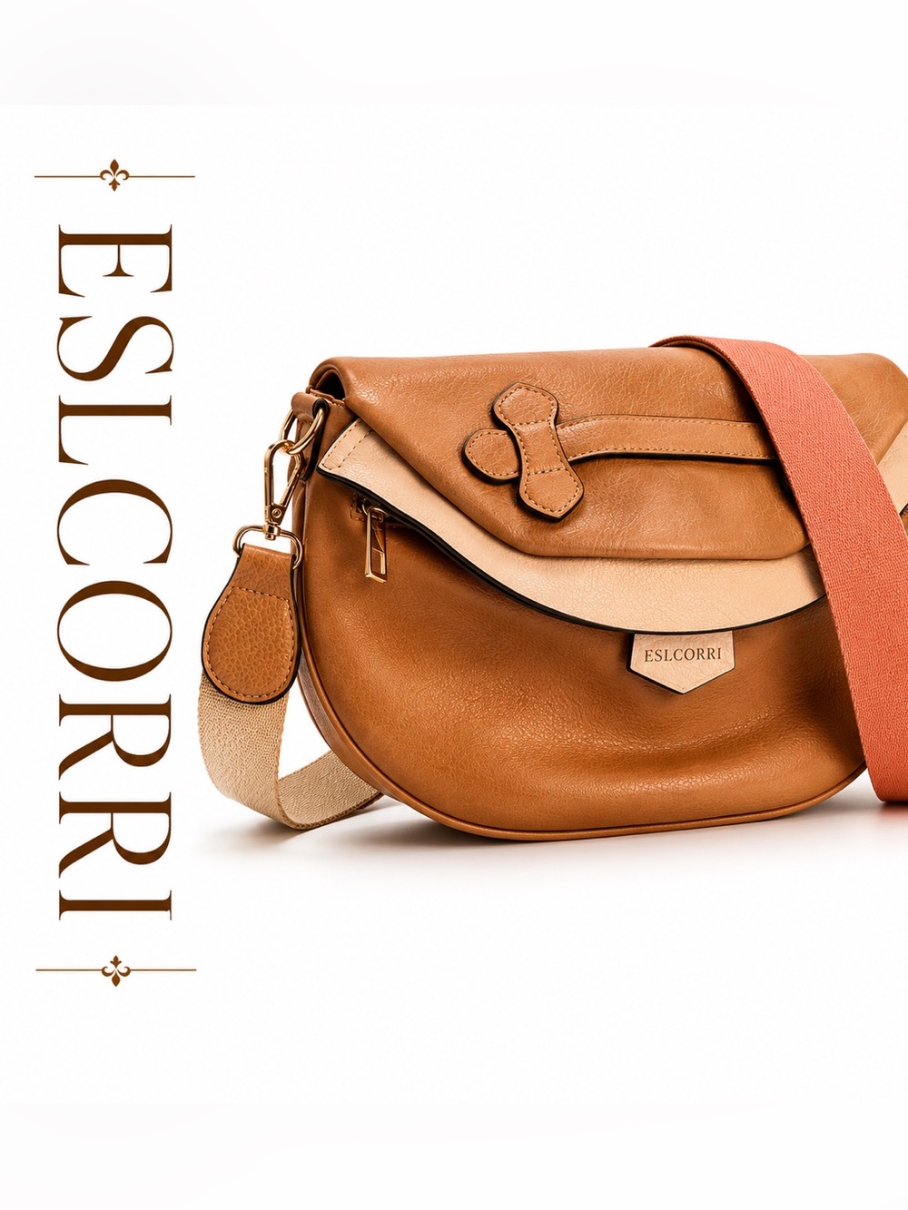 Eslcorri Color Block Crossbody Bag Tan Cream Saddle Purse Adjustable Strap